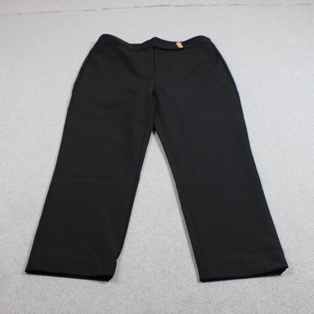 Quince Pants Women 12 Black Crepe Straight Leg Gold Button Dress Office Work